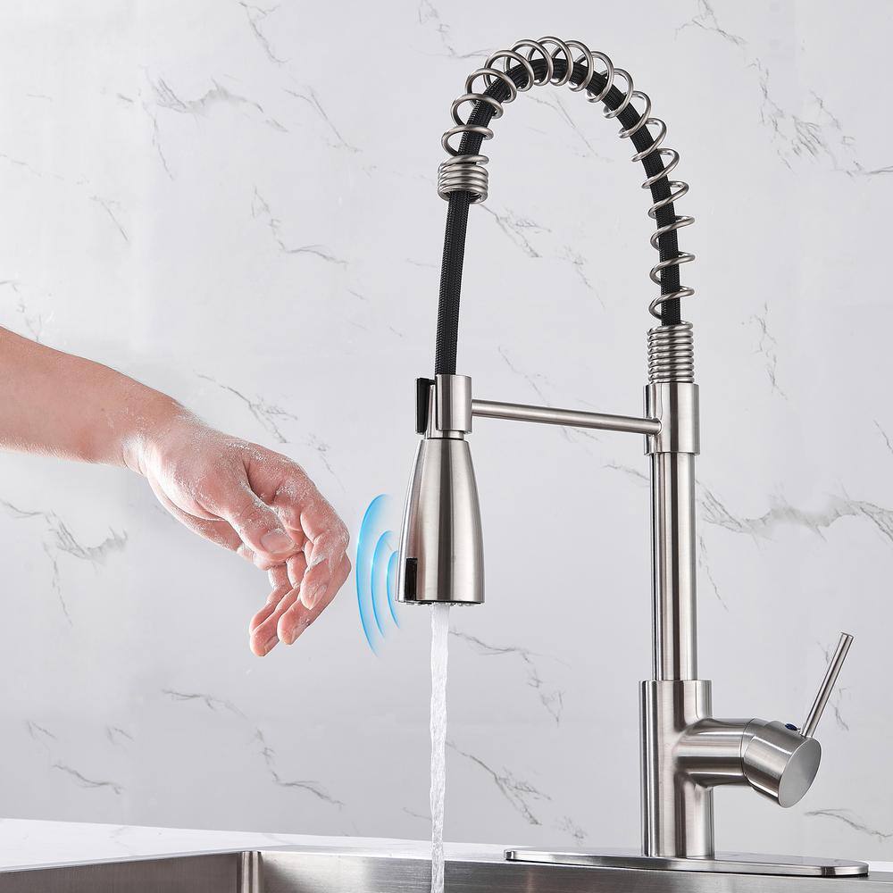 Brushed Nickel Touchless Pull-Down Kitchen Faucet with Spray