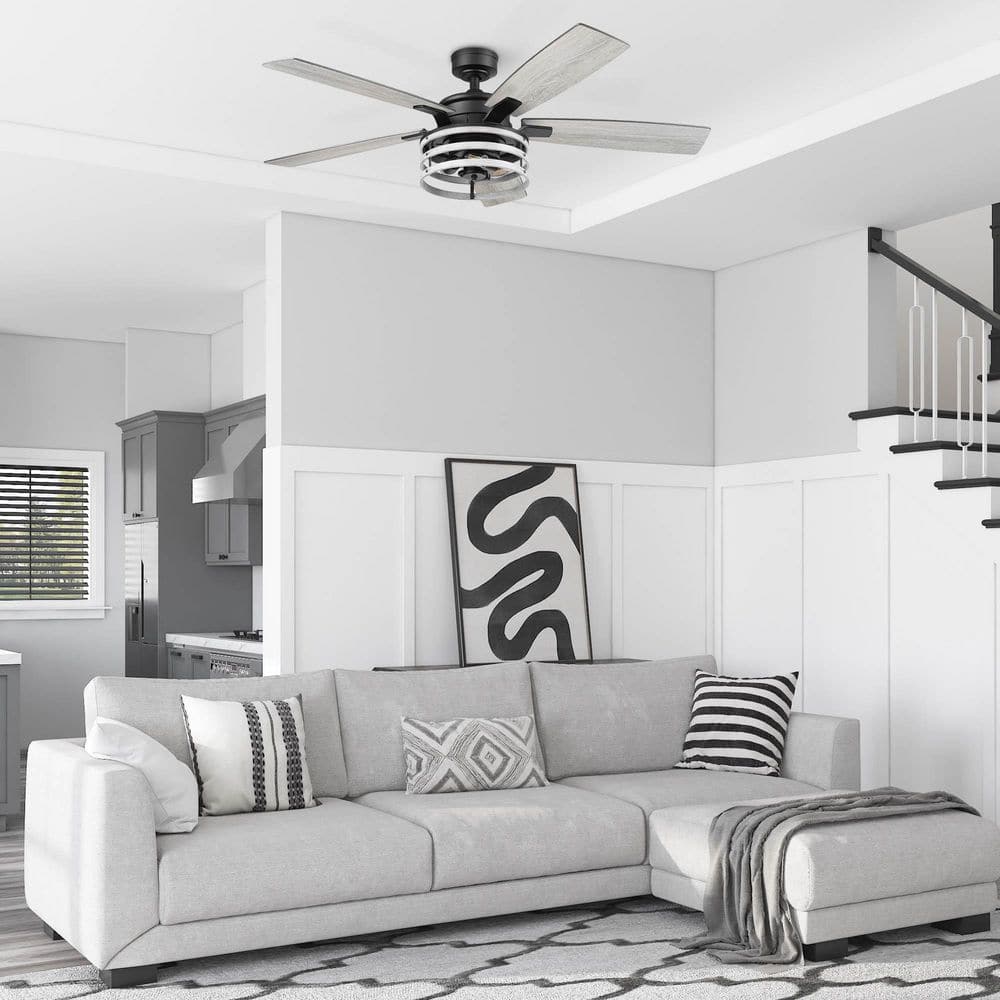 Carnegie 52" Matte Black Industrial Ceiling Fan with LED Lights and Remote