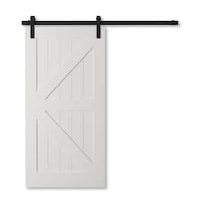 40 in. x 83 in. MANHATTAN Solid Core White Wood Modern Barn Door with Sliding Door Hardware Kit