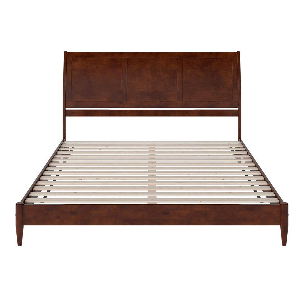Valencia Walnut King Wood Sleigh Platform Bed with Headboard