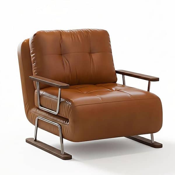 JASIWAY 35. 4 in. Caramel Eco-Leather Folding Sofa Bed-Convertible