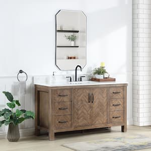 Javier 60 in. W x 22 in. D x 33.9 in. H Single Sink Bath Vanity in Gray with White Grain Composite Stone Top and Mirror