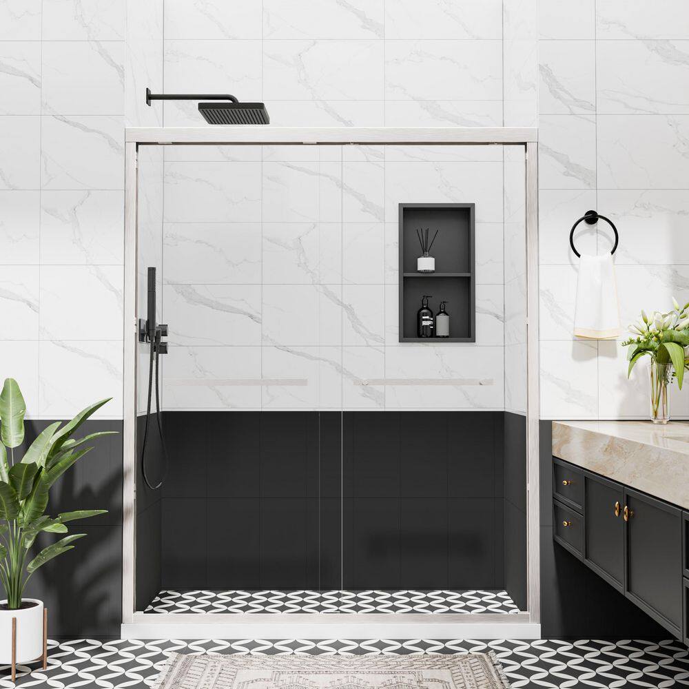 50 in. - 54 in. W x 76 in. H Double Sliding Framed Shower Door in Brushed Nickel with 8mm Rain Glass price history on PriceWatchPro