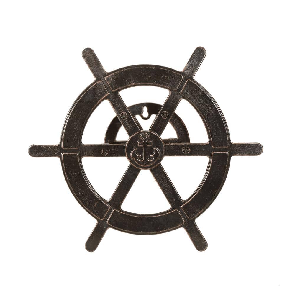 20 in. HOSE HOLDER, Outdoor Shiny Copper Aluminum Ship Wheel Hose Holder