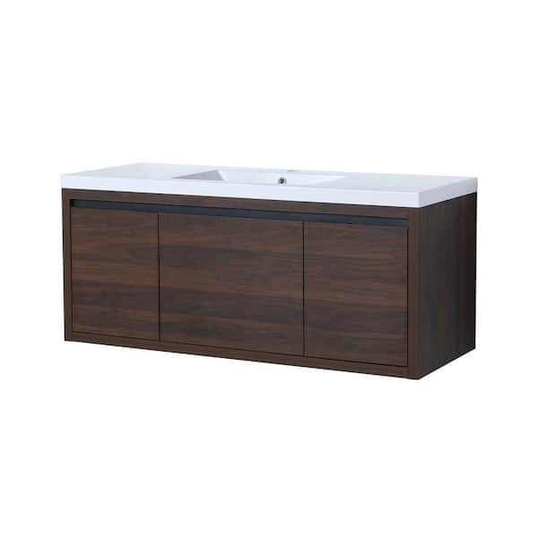 Victoria 48 in. W. x 18 in. D x 21 in. H Floating Modern Design Single Sink Bath Vanity with Top and Cabinet in Walnut