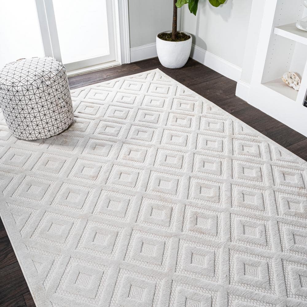 Ivory Geometric Reversible Indoor/Outdoor Area Rug