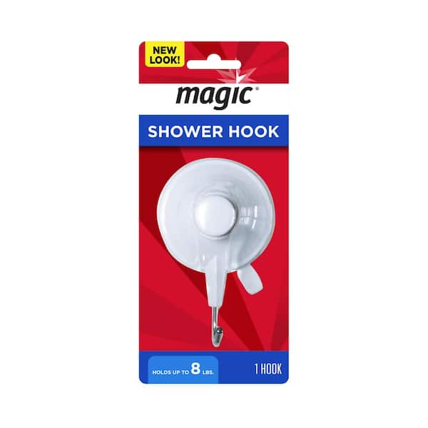 Magic Shower and Bathtub Suction Hook in White/ Metal 3023 - The Home Depot