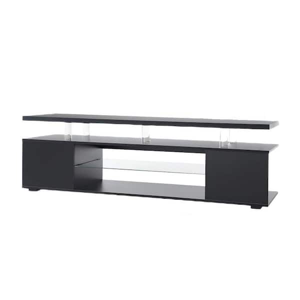LUCKY ONE 63 in. MDF Black TV Stand Fits TV's up to 69 in. with Side Cabinet and LED Light Strip