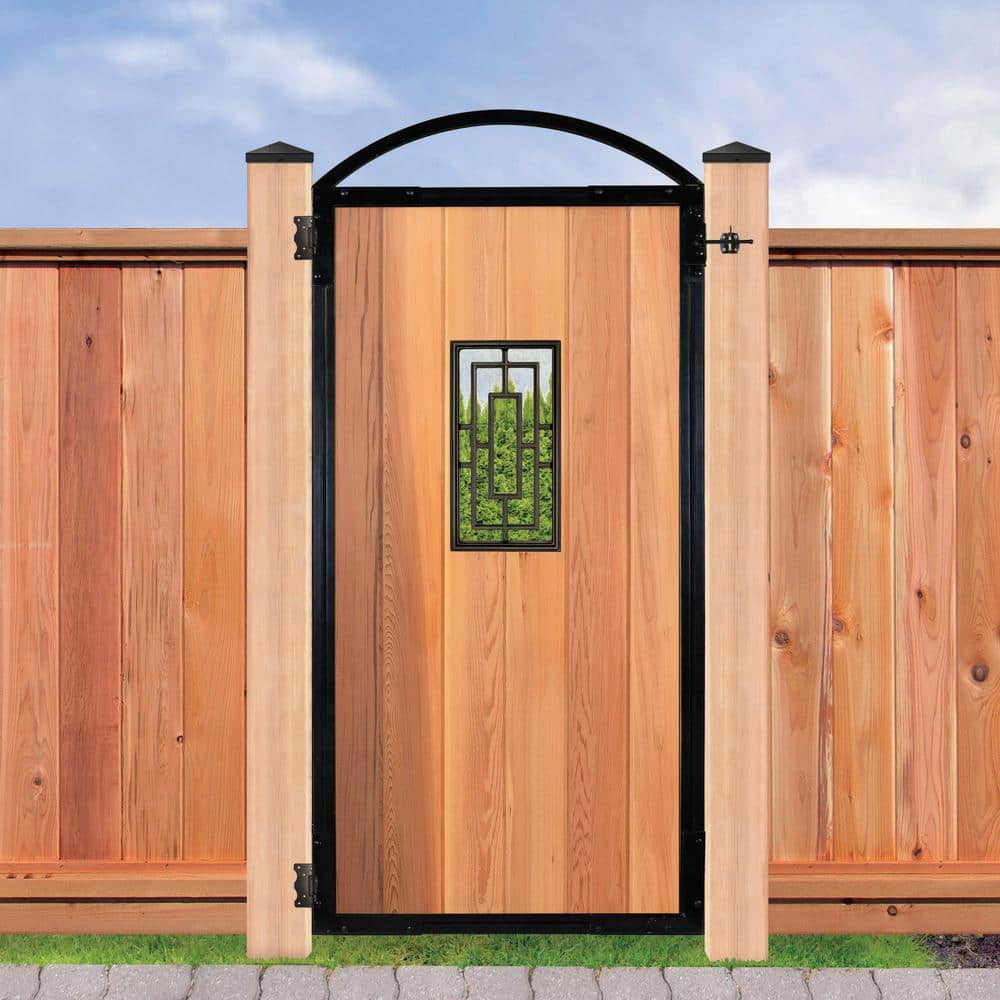 Glossy Black Metal and Wood Arched Garden Gate Frame