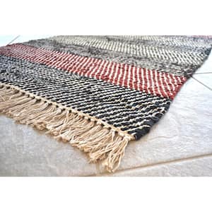 Striped Leather 8 ft. x 10 ft. Area Rug
