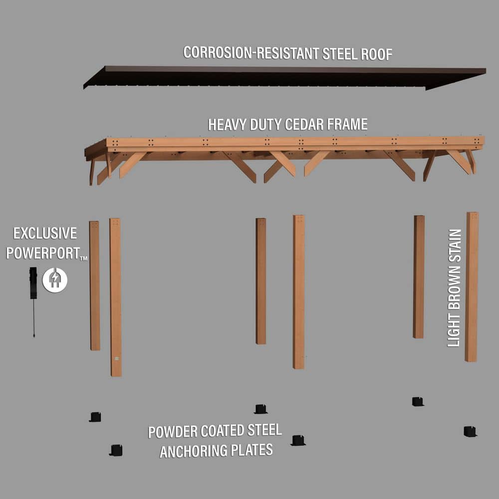 Arcadia 20' x 9.5' Cedar Slope Roof Gazebo with PowerPort