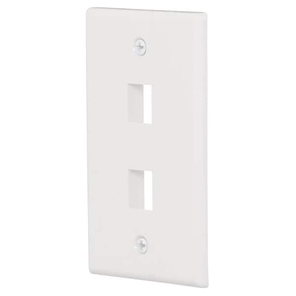 Dual HDMI Pass Through Double Gang Wall Plate with One Decorative Cutout -  White, Dual Gang Wall Plates, AV Wall Plates