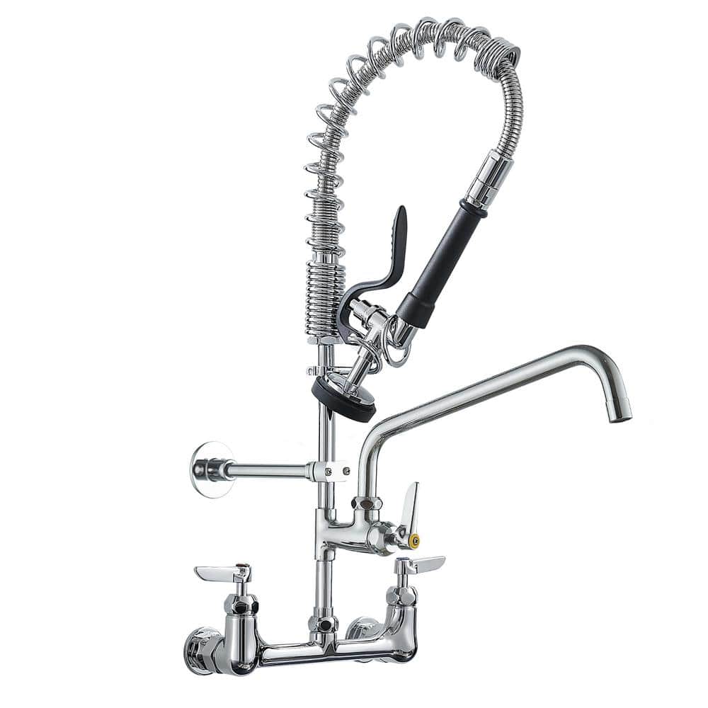 Commercial Gooseneck 2-Spray Patterns Double Handle Wall Mount Brass Standard Kitchen Faucet with Pot Filler in Chrome price history on PriceWatchPro
