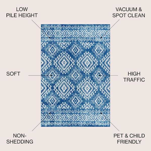 JONATHAN Y Moroccan Hype Boho Vintage Tribal Blue/White 8 ft. x 10