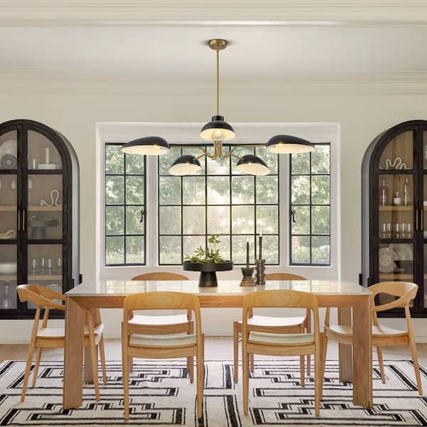 Clendon 5-Light Mid-Century Modern Gold and Black Linear Sputnik Large Chandelier