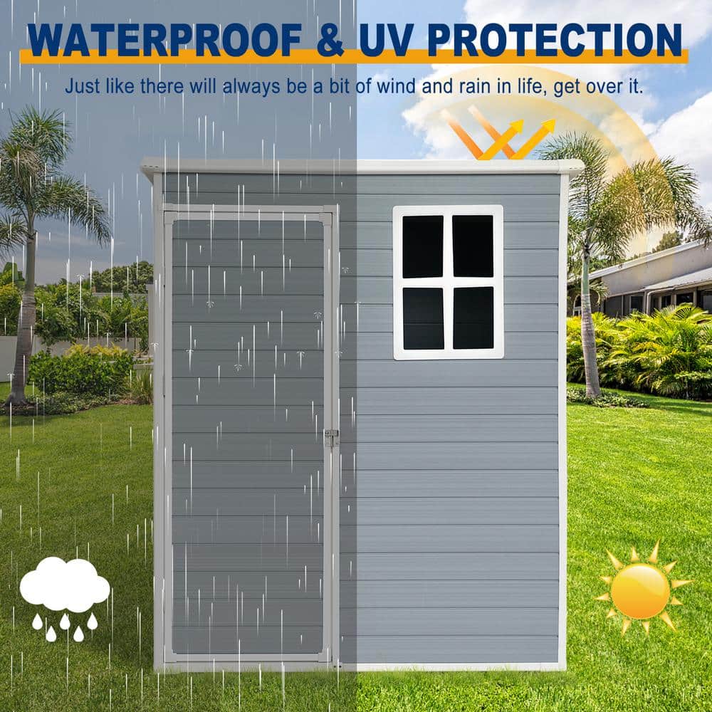 Gray Resin 5ft x 3ft Outdoor Storage Shed with Window
