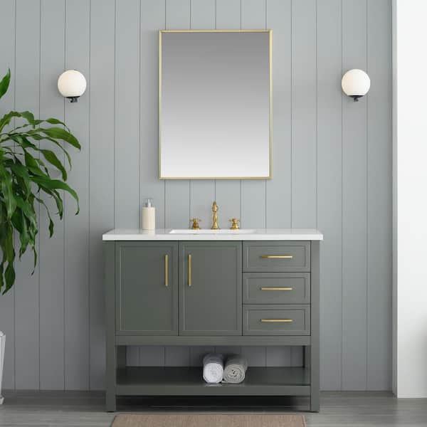 SUDIO Arlo 42 in W x 22 in D x 34 in H Bath Vanity in Vintage Green with Engineered Stone Top in Ariston White with White Sink