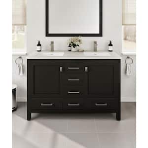 London 48 in. W x 18 in. D x 34 in. H Double Bathroom Vanity in Espresso with White Carrara Marble Top with White Sinks