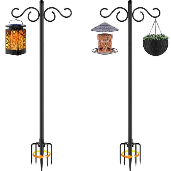 90  in. Double Shepherds Hooks for Outdoor, 2 Pack Heavy Duty Bird Feeder Pole with 5-Prong Base for Garden & Yard Decor