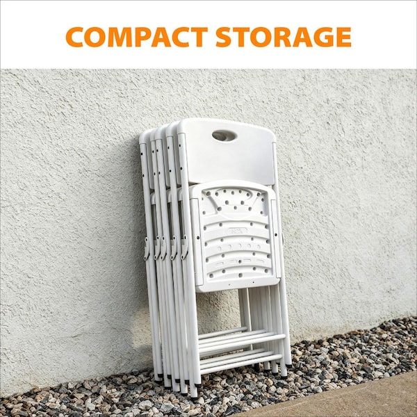 HDX Metal Frame White/White Resin Seat Indoor/Outdoor Folding
