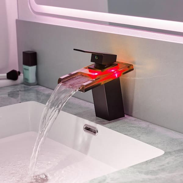 Fapully Single Handle Single Hole Waterfall Bathroom Faucet with