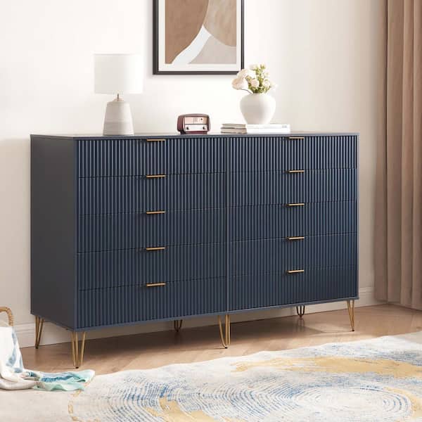 Manhattan Comfort DUMBO Modern 10-Drawer Double Tall Dresser in Midnight Blue Manhattan Comfort DUMBO Modern 10-Drawer Double Tall Dresser in Midnight Blue