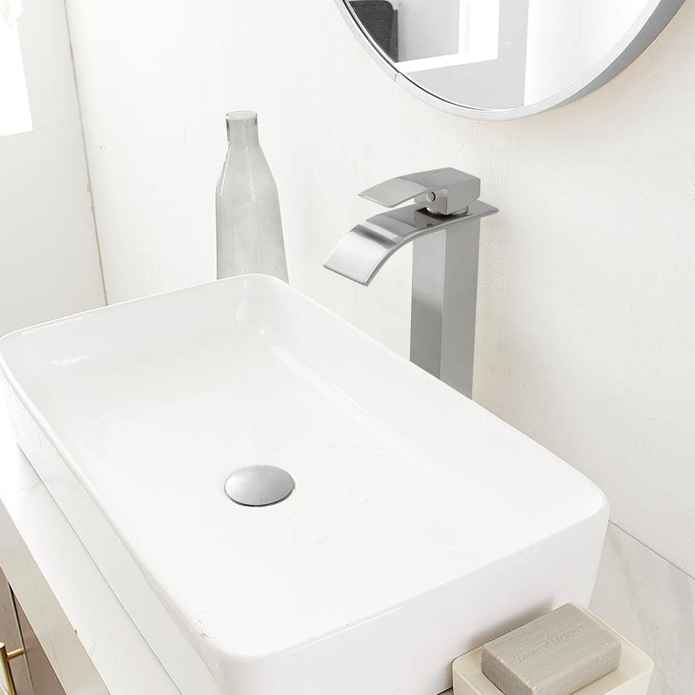 Brushed Nickel Tall Waterfall Vessel Sink Faucet