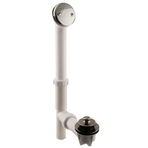 White 1-1/2 in. Tubular Pull and Drain Bath Waste Drain Kit with 2-Hole Overflow Faceplate in PolishedNickel