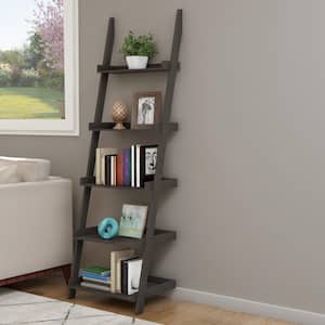 5-Tiered Slate Grey Leaning Ladder Bookshelf for Storage and Decor