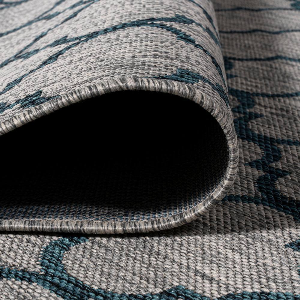 Gray and Teal Trellis Flat Woven Synthetic Rug
