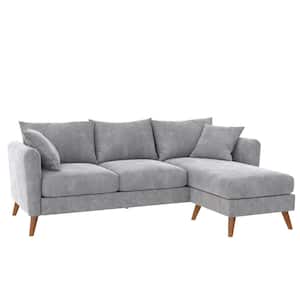 Magnolia 84 in. Round Arm 1-Piece Velvet L-Shaped Sectional Sofa in Light Gray