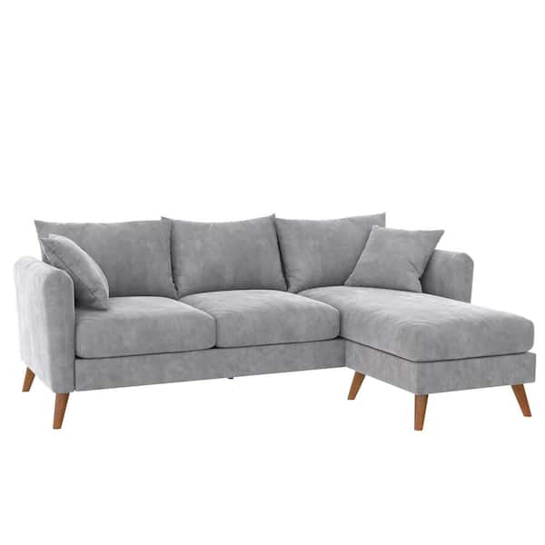 Novogratz Magnolia 84 in. Round Arm 1-Piece Velvet L-Shaped Sectional Sofa in Light Gray