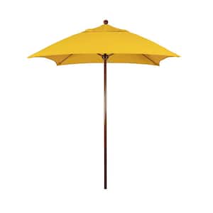 6 ft. Woodgrain Aluminum Commercial Market Patio Umbrella Fiberglass Ribs and Push Lift in Sunflower Yellow Sunbrella