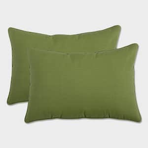 Solid Green Rectangular Outdoor Lumbar Throw Pillow 2-Pack