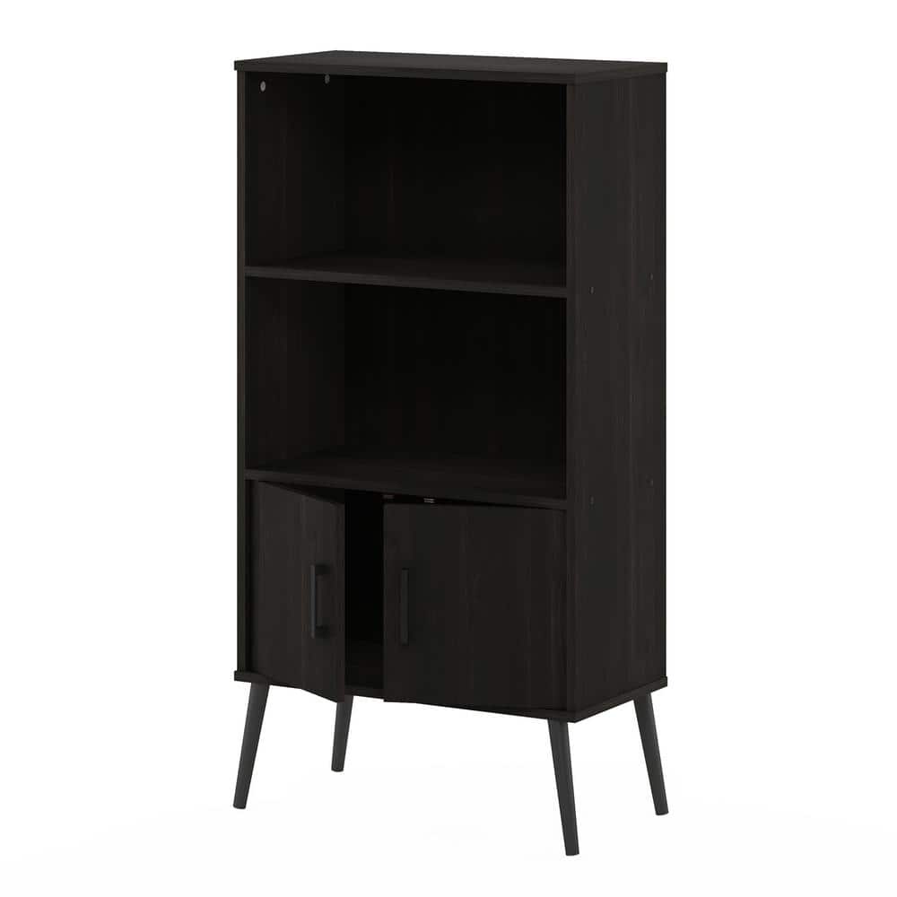 Furinno Claude Mid-Century Espresso Bookcase Cabinet with Pine Legs