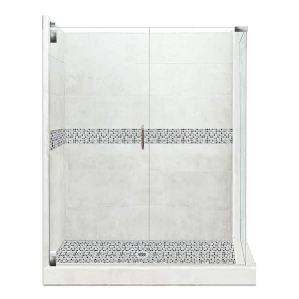 American Bath Factory Del Mar Grand Hinged 32 in. x 36 in. x 80 in. Left-Hand Corner Shower Kit in Natural Buff and Chrome Hardware