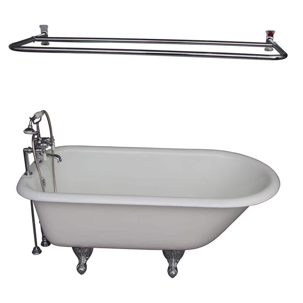 5 ft. Cast Iron Ball and Claw Feet Roll Top Tub in White with Polished Chro