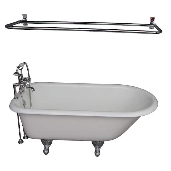 Barclay Products 5 ft. Cast Iron Ball and Claw Feet Roll Top Tub in White with Polished Chrome Accessories