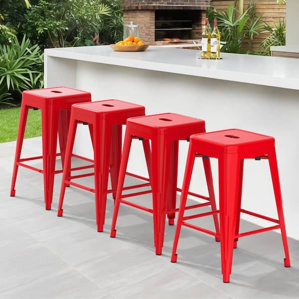 DENIM STOOL W45×D33×H46 MFD LIVING Bar Stools 24 in. H Red Backless Metal Bar Stool with