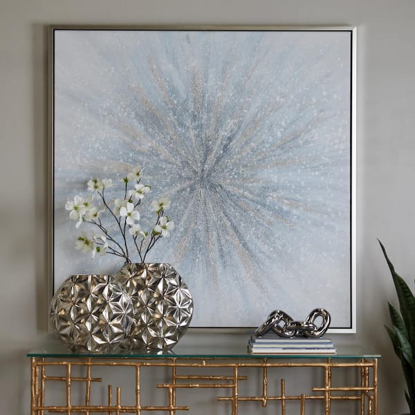 Litton Lane 1- Panel Starburst Radial Framed Wall Art with Silver Frame 47 in. x 47 in.