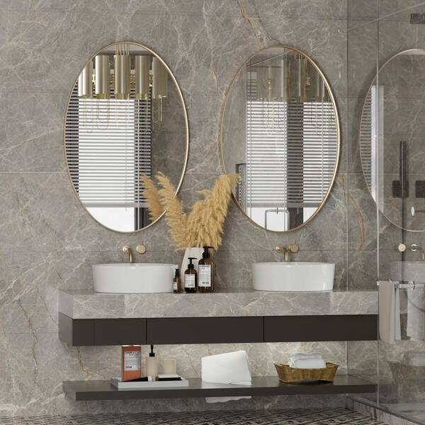 Clavies Bathroom Mirror, 22 x 30 Vanity Wall Mirror, Golden Oval Mirror  with Metal Frame 