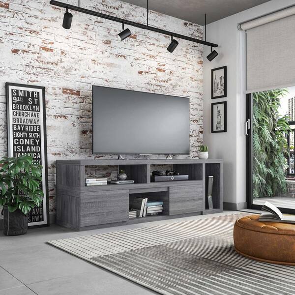 Techni Home Techni Mobili 55.5 in. Gray Wood TV Stand Fits TVs Up to 65 in. with Storage Doors