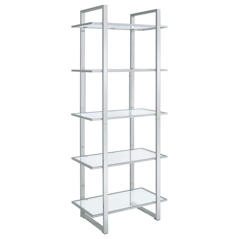 Hartford 79" Silver Chrome and Glass Shelf Bookcase