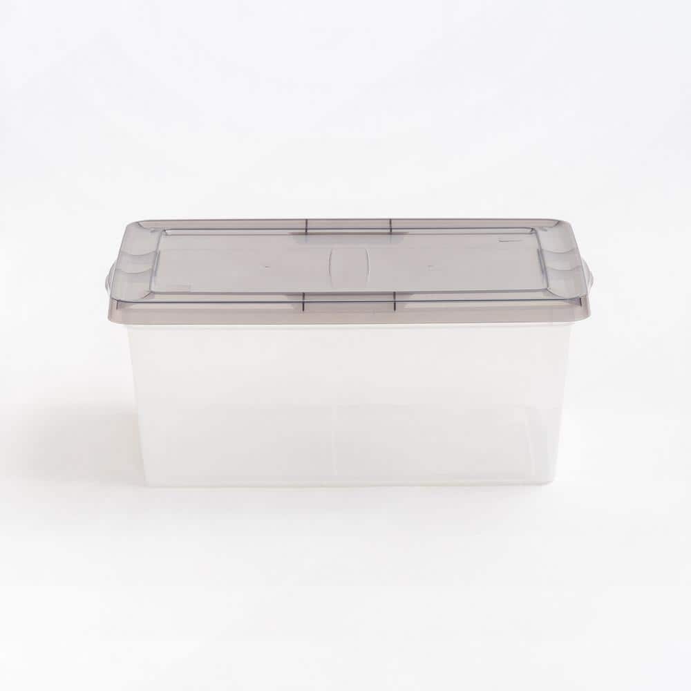 Clear Stackable Plastic Storage Bins with Gray Lids, Set of 8