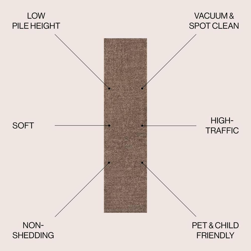 Brown Solid Synthetic Low-Pile 2' x 12' Runner Rug