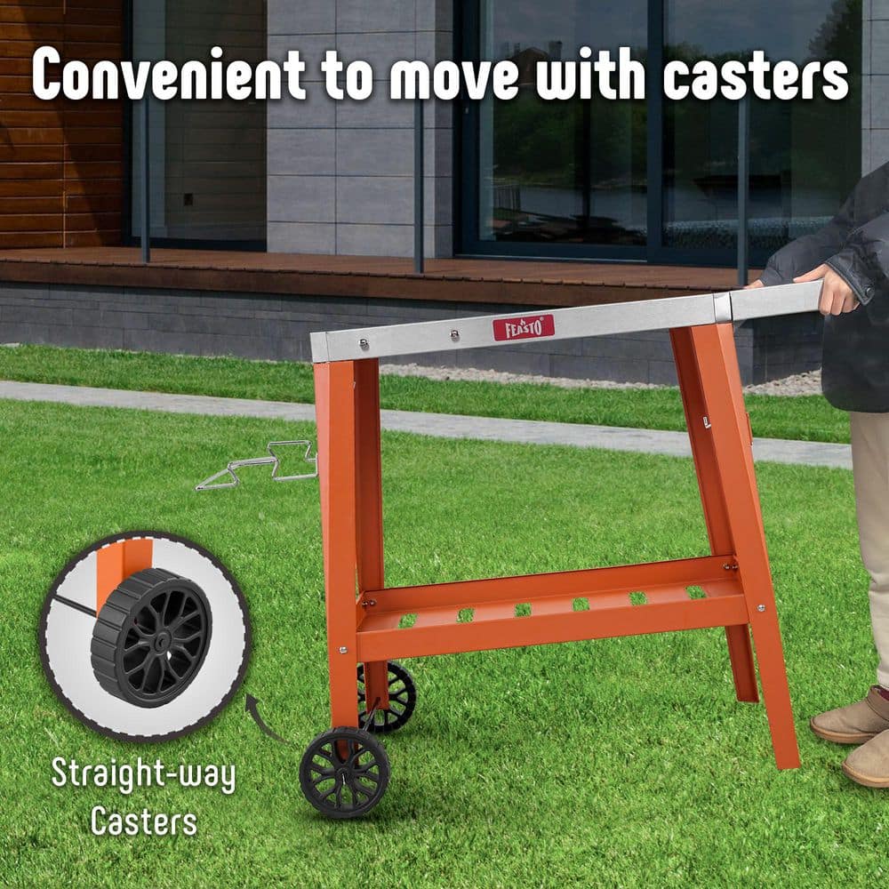 Orange Stainless Steel Outdoor Grill Table Cart with Wheels