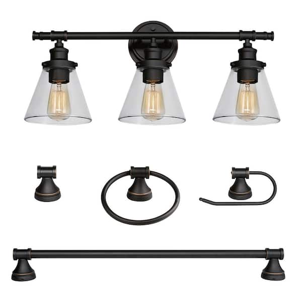 Parker 3-Light Oil Rubbed Bronze 5-Piece All-In-One Bath Light Set