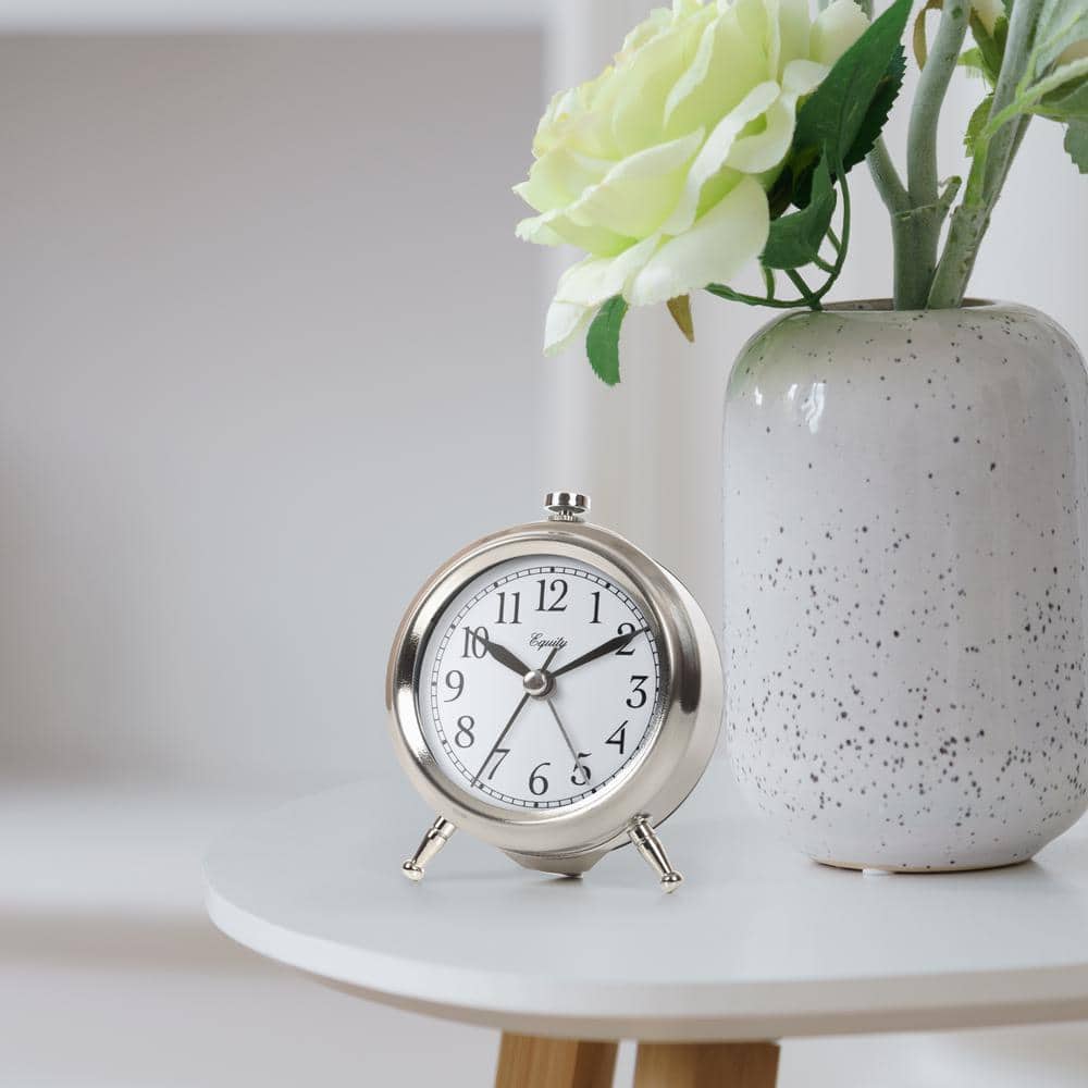 Equity 3.75" Silver Metal Quartz Analog Alarm Clock
