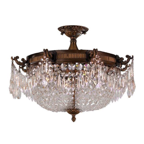 Worldwide Lighting Winchester Collection 4-Light Antique Bronze and Clear Crystal Semi Flush Mount