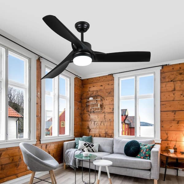 52 in. Smart Indoor Black App&Remote Remote Downrod Mount Ceiling Fan with 3-Colors Dimmable LED Light and 2 Downrods